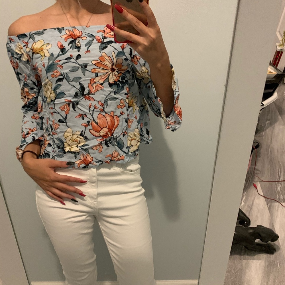 Blue off shoulder top
